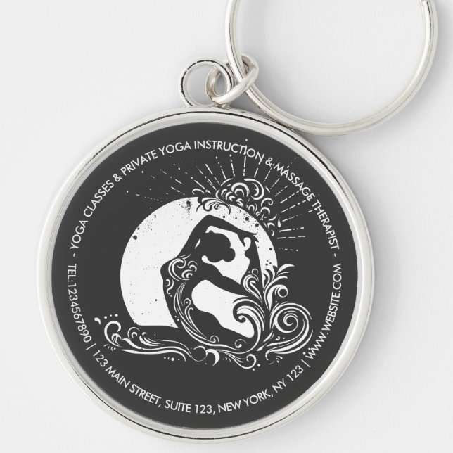 Schwarz-weißes einbeiniges Yoga-Pose-Logo von King Schlüsselanhänger (Vorne)