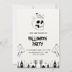 Schwarz-weißes einfaches Halloween-Party Virtual Einladung