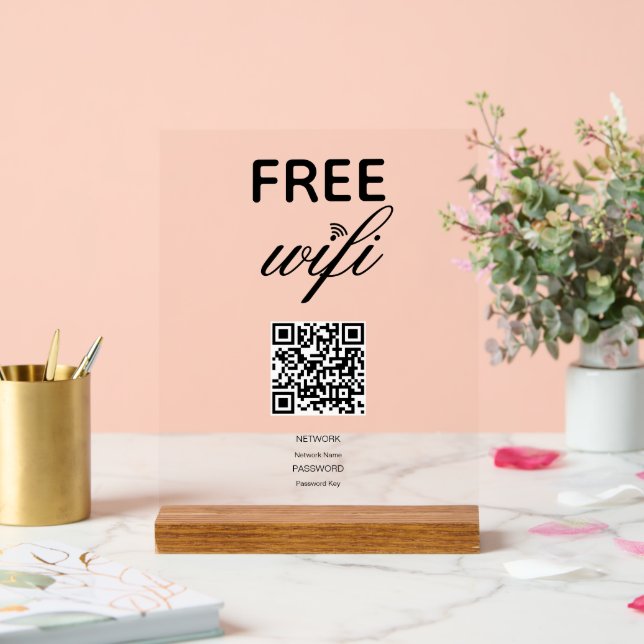 Schwarz-weißes einfaches kostenloses Wi-Fi QR-Code Acrylschild (Hochzeit)