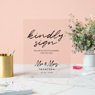 Schwarz-weißes einfaches Skript-Gästebuchsignatur Acrylschild