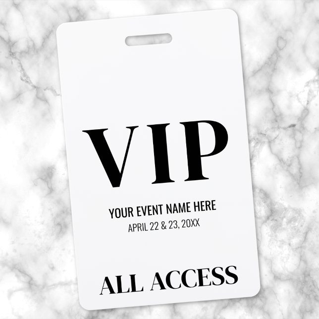 Schwarz-weißes einfaches VIP-Ereignis Ausweis (Black White Simple VIP Event Badge )