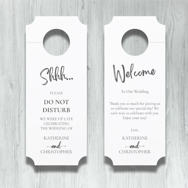 Schwarz-weißes Elegant, das die Hochzeit nicht stö Türanhänger (Black and White Elegant Shhh Do Not Disturb Wedding Welcome Door Hanger with Ticket Corners.)