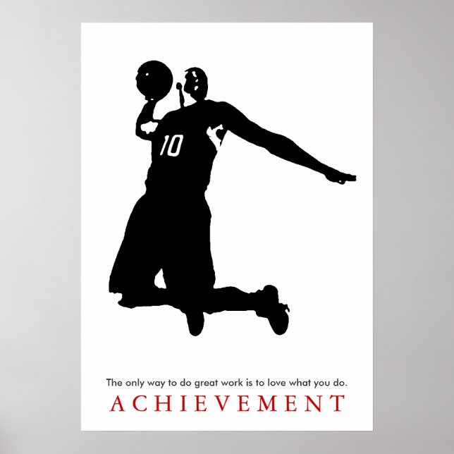 Schwarz-weißes Erreichen Motivierend Basketball Poster (Vorne)
