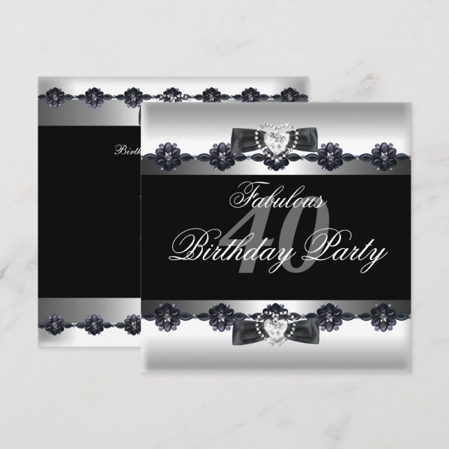 Schwarz-weißes Fabulous 40 40. Geburtstag Party Einladung (Vorne/Hinten)