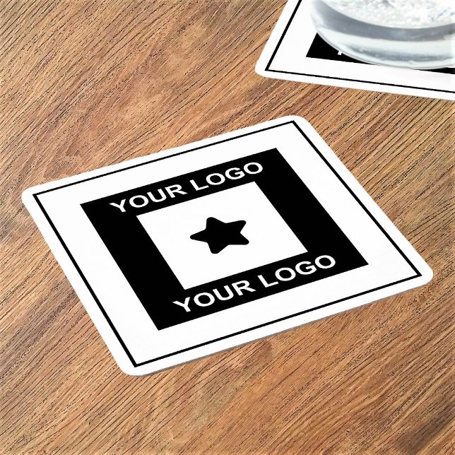Schwarz-weißes Firmenlogo Rechteckiger Pappuntersetzer (Von Creator hochgeladen)