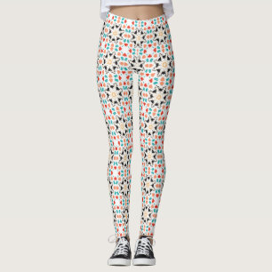 Schwarz-weißes florales geometrisches Muster Leggings