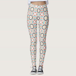 Schwarz-weißes florales geometrisches Muster Leggings
