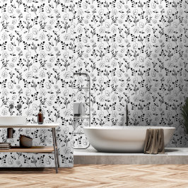 Schwarz-weißes florales nahtloses Muster Tapete