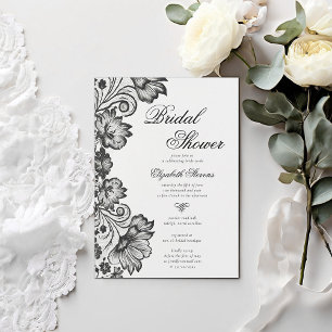 Schwarz-weißes florales Spitzen formales Chic-Brau Einladung