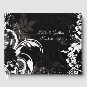 Schwarz-weißes florales Wedding Bridal Gästebuch