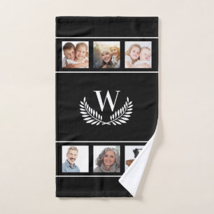 Schwarz-weißes Foto Collage Monogramm erste klassi Badhandtuch Set