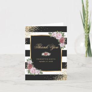 Schwarz-weißes Foto für Hochzeiten in Rosa Dankeskarte