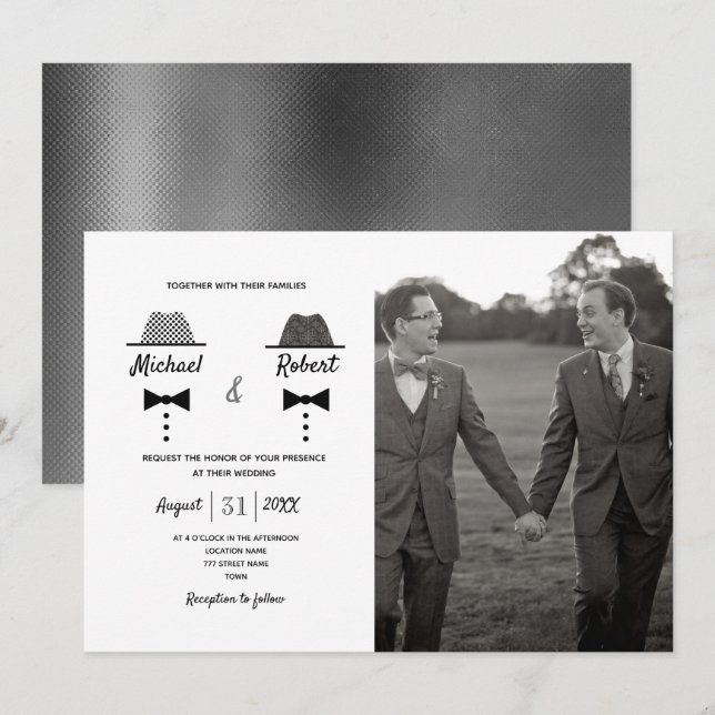 Schwarz-weißes Foto Gay Wedding Einladung (Vorne/Hinten)