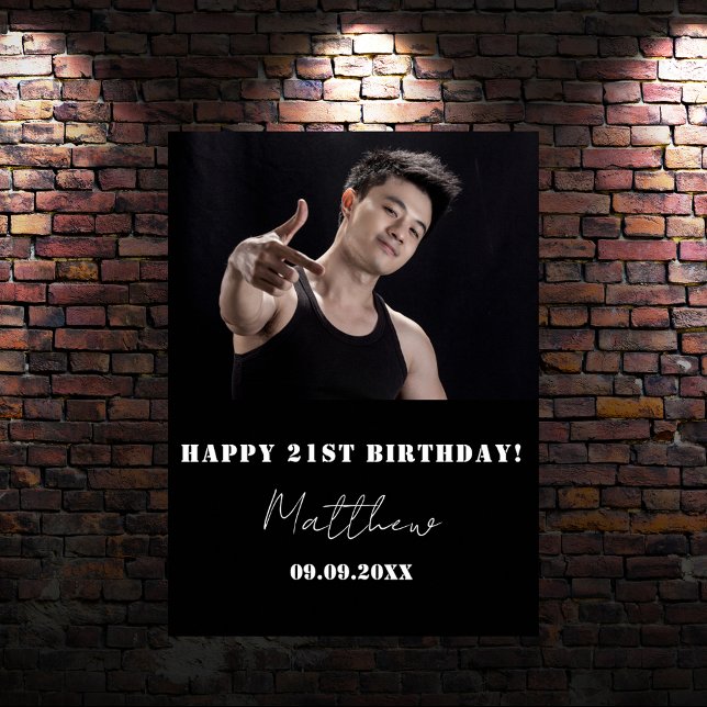 Schwarz-weißes Foto Geburtstagsfeier Poster (Von Creator hochgeladen)