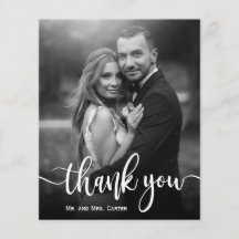 Schwarz-weißes Foto Hochzeit Danke Karte