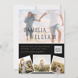 Schwarz-weißes FOTO Hochzeit Einladung QR CODE Ret