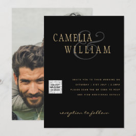 Schwarz-weißes FOTO Hochzeit Einladung QR CODE Ret