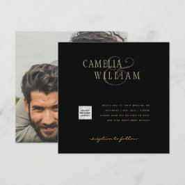 Schwarz-weißes FOTO Hochzeit Einladung QR CODE Ret