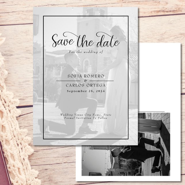 Schwarz-weißes Foto Save the Date Einladung zur Ho Postkarte (Von Creator hochgeladen)