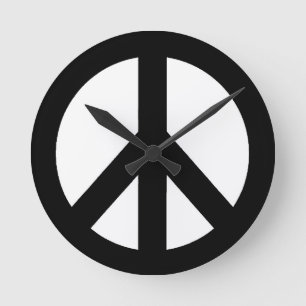Schwarz-weißes Friedenszeichen Runde Wanduhr