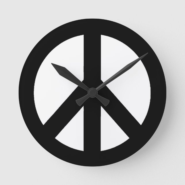 Schwarz-weißes Friedenszeichen Runde Wanduhr (Vorderseite)