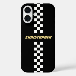 Schwarz-weißes Geländeflagge Gold Mit Monogramm iPhone 16 Hülle