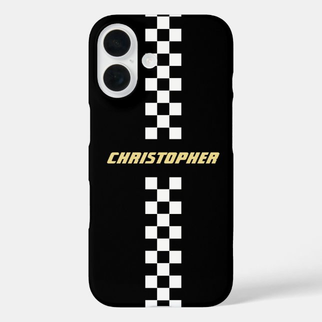 Schwarz-weißes Geländeflagge Gold Mit Monogramm iPhone 16 Hülle (Rückseite)