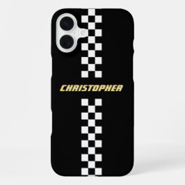 Schwarz-weißes Geländeflagge Gold Mit Monogramm iPhone 16 Plus Hülle