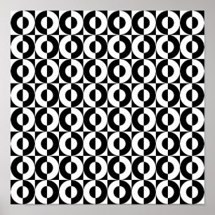 Schwarz-weißes Geo-Kombinations-Funky-Kreis-Muster Poster