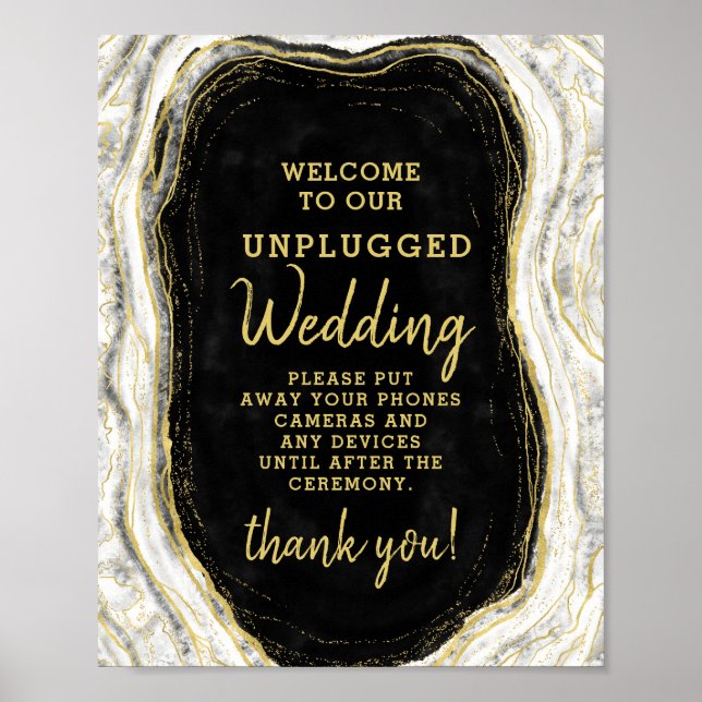 Schwarz-weißes Geode Unplugged Wedding Table Sign Poster (Vorne)
