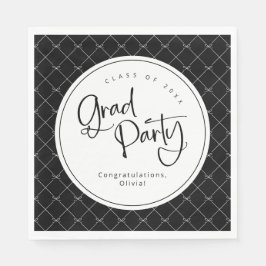 Schwarz-weißes geometrisches Bow Muster Grad Party Serviette