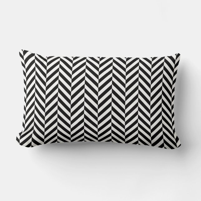Schwarz-weißes geometrisches Herringbone-Muster Lendenkissen (Vorderseite)