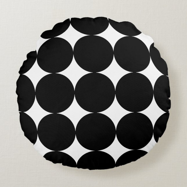 Schwarz-weißes geometrisches Kreismuster nach hint Rundes Kissen (Vorderseite)