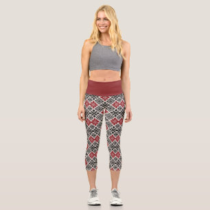 Schwarz-weißes geometrisches Muster Capri Leggings