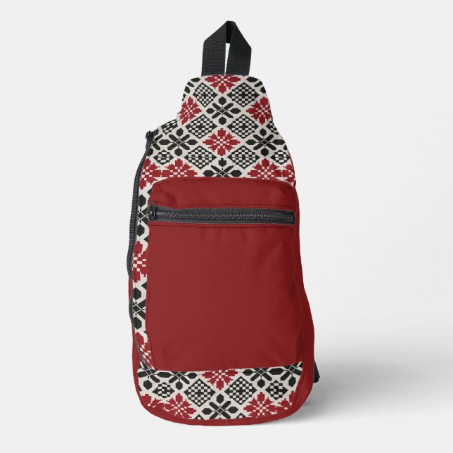 Schwarz-weißes geometrisches Muster Crossbody Bag (Vorderseite)