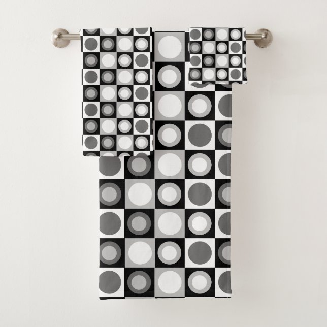 Schwarz-weißes geometrisches Muster des MCM Badhandtuch Set (Insitu)