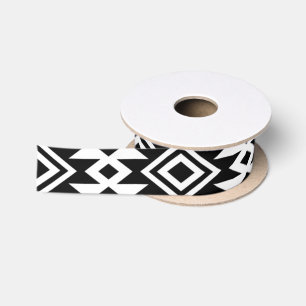 Schwarz-weißes geometrisches Stammmuster Aztec Bo Satinband