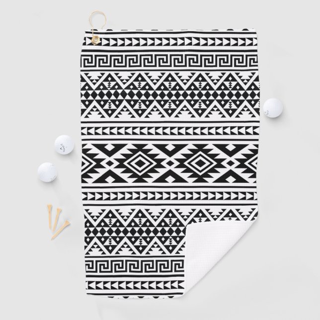 Schwarz-weißes geometrisches Stammmuster Aztec Boh Golfhandtuch (Insitu)