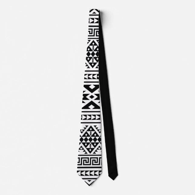 Schwarz-weißes geometrisches Stammmuster Aztec Boh Krawatte (Vorderseite)