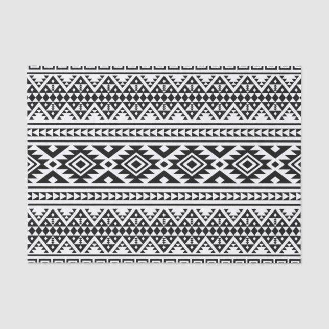 Schwarz-weißes geometrisches Stammmuster Aztec Boh Seidenpapier (Vorderseite)
