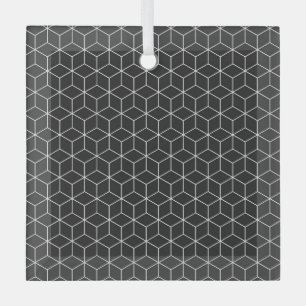 Schwarz-weißes geometrisches Würfelmuster Ornament Aus Glas