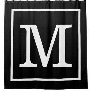 Schwarz-weißes Gerahmtes XL Initialmonogramm Duschvorhang