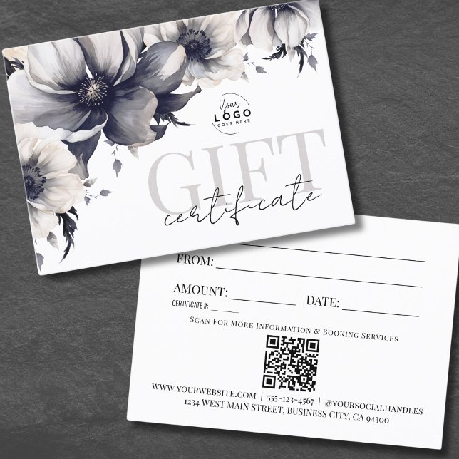 Schwarz-weißes Geschenkzertifikat für Ihr Logo Visitenkarte (Black White Your Logo Business Gift Certificate)
