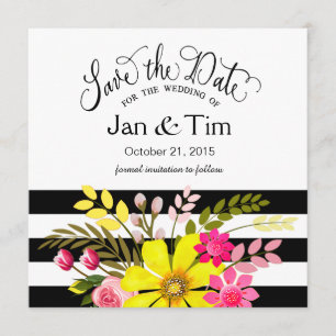 Schwarz-weißes gestreiftes Gelb der Blumen Save Save The Date