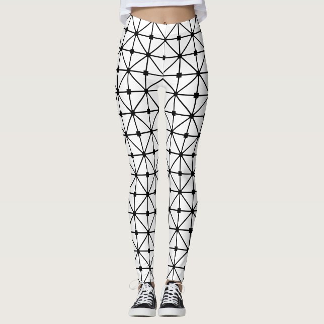 Schwarz-weißes Gittermuster Leggings (Vorderseite)