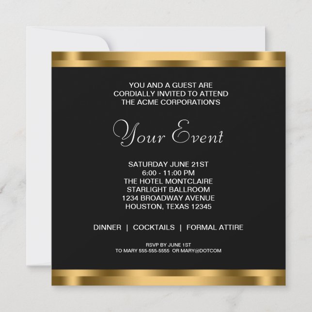 Schwarz-weißes Gold Black Krawatte Corporate Party Einladung (Vorderseite)