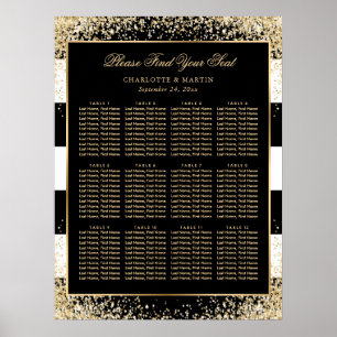 Schwarz-weißes Gold Confetti Hochzeitskarte 12 Poster