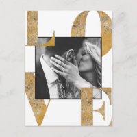 Schwarz-weißes Gold Foil Foto Save the Date Postka