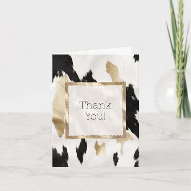 Schwarz-weißes Gold Glam Cowhide Südwesten Vielen  Dankeskarte (Vorderseite)