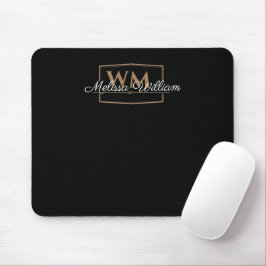 Schwarz-weißes Gold Monogramm Name-Skript Mousepad